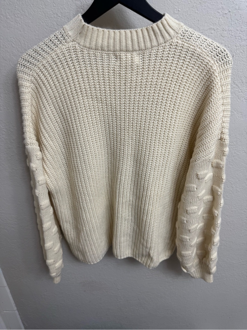Cream Textured Crewneck Sweater with Bubble-Sleeve Detail - Picture 8 of 8